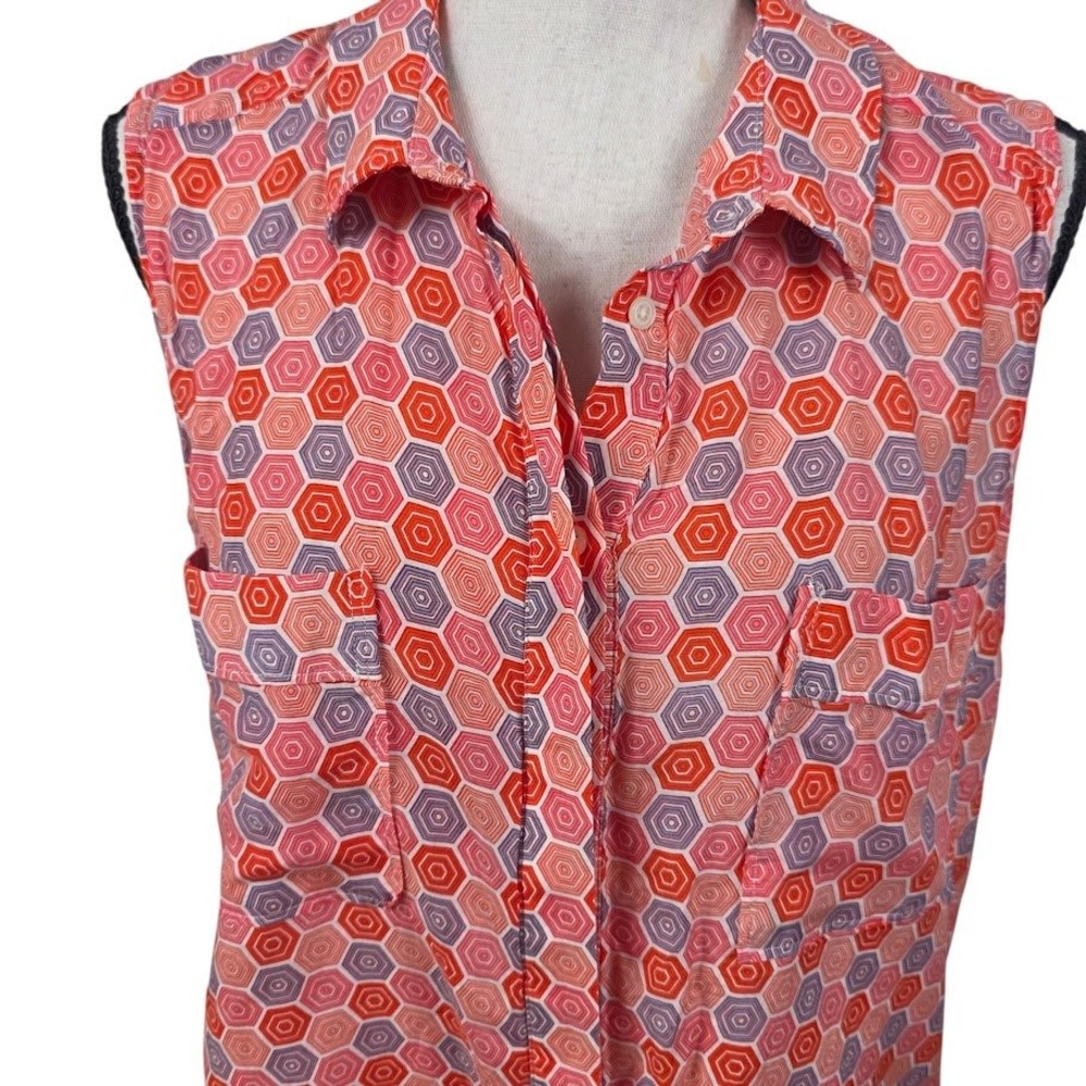 Gap Summer Top Womens L Multi Geometric Silk Blend Button Up Breathable Pocket
